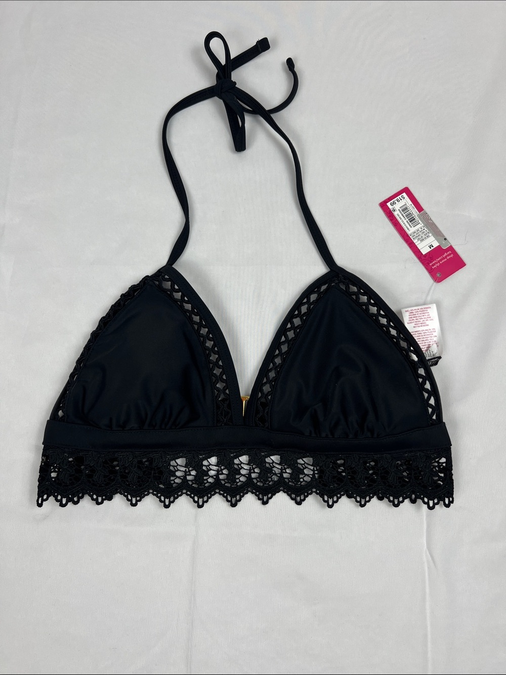 Xhilaration Black Crochet‎ Trim Triangle Bikini Top- Size Medium